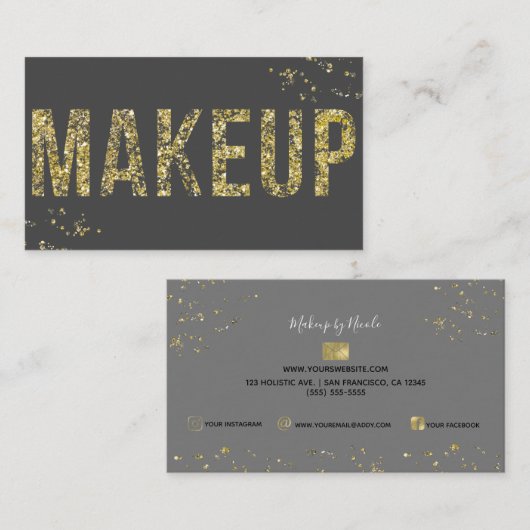 Carte De Visite Parties scintillant Gold Flakes Glam Maquillage de (Devant / Derrière)