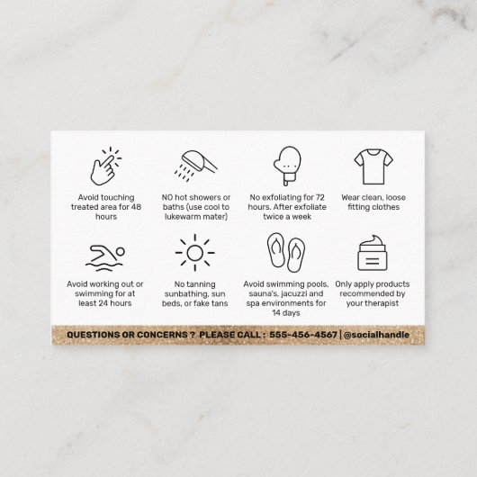 Carte De Visite Parties scintillant Gold Waxing Post-Care Card Enl (Dos)