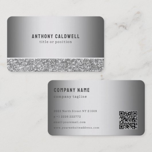 Carte De Visite Parties scintillant grise et métal gris (Devant / Derrière)