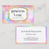 Carte De Visite Parties scintillant holographique Gold Pastel Élég (Devant / Derrière)