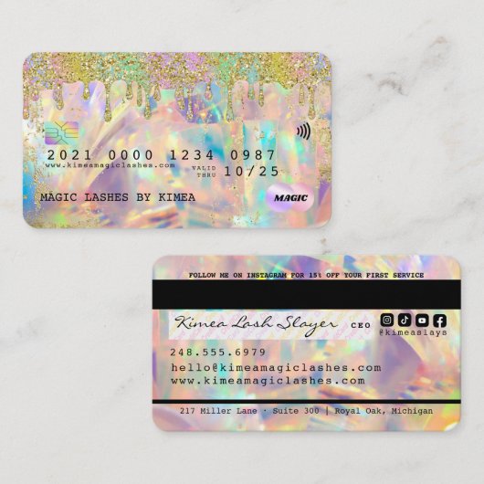 Carte De Visite Parties scintillant Holographique Iridescente Styl (Devant / Derrière)