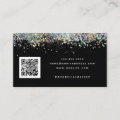 Carte De Visite Parties scintillant holographique noire Code QR (Dos)