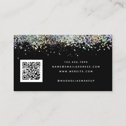 Carte De Visite Parties scintillant holographique noire Code QR (Dos)