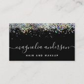 Carte De Visite Parties scintillant holographique noire Code QR (Devant)