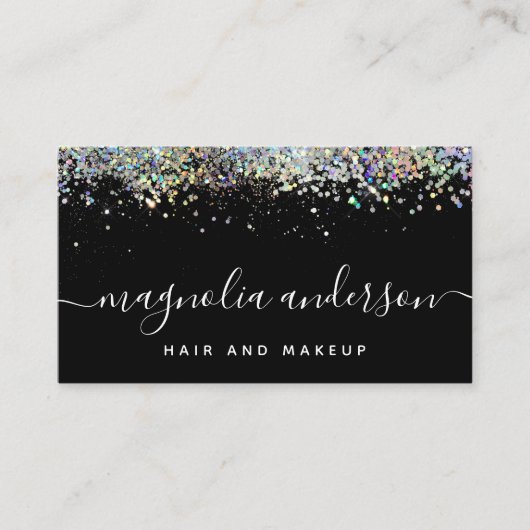 Carte De Visite Parties scintillant holographique noire Code QR (Devant)