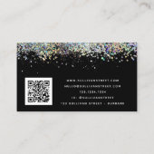 Carte De Visite Parties scintillant holographique noire Code QR (Dos)