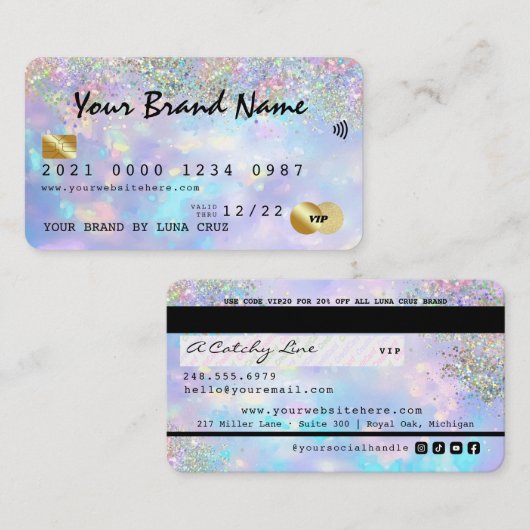 Carte De Visite Parties scintillant Holographique Opal Business VI (Devant / Derrière)