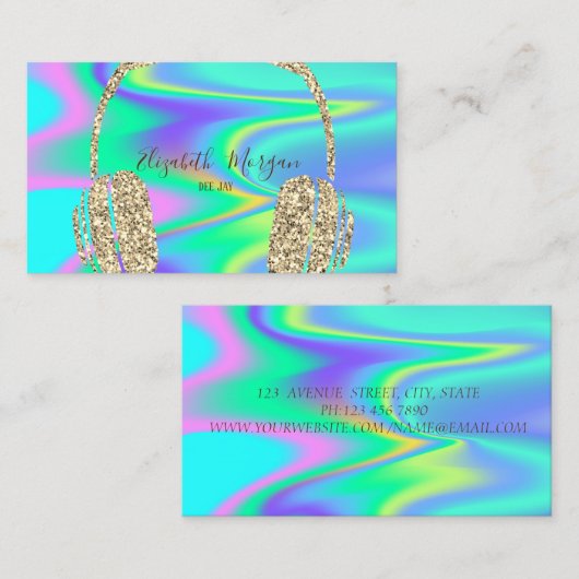 Carte De Visite Parties scintillant Holographique Or moderne casqu (Devant / Derrière)