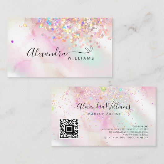 Carte De Visite Parties scintillant holographique QR Code maquilla (Devant / Derrière)
