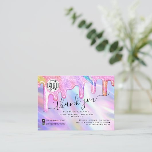 Carte De Visite Parties scintillant Holographique Unicorn Merci cl (Debout devant)