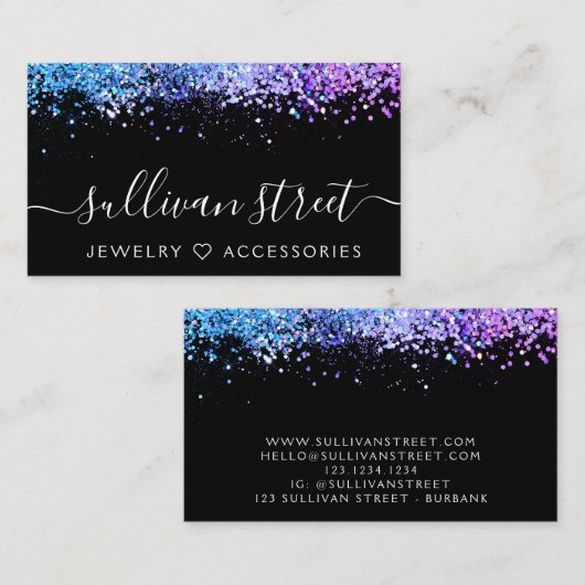 Carte De Visite Parties scintillant holographique violet noir Bijo (Devant / Derrière)