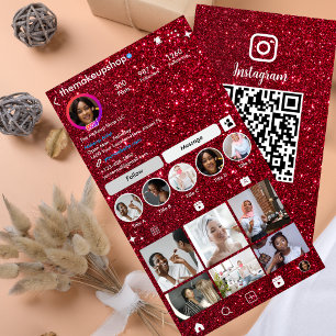 Carte De Visite Parties scintillant Instagram Red QR Code Social M