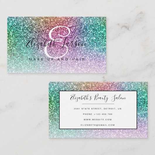 Carte De Visite Parties scintillant Iridescente branchée Maquillag (Devant / Derrière)