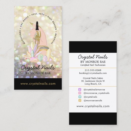 Carte De Visite Parties scintillant Iridescente Technicien ongles  (Devant / Derrière)