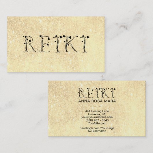 Carte De Visite *~* Parties scintillant jaune doré REIKI Typograph (Devant / Derrière)
