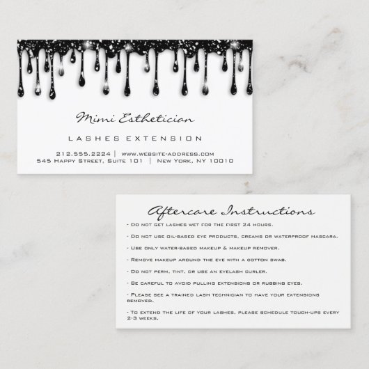 Carte De Visite Parties scintillant Lash des instructions de soins (Devant / Derrière)