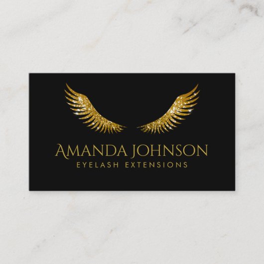 Carte De Visite Parties scintillant Lashes Gold Wings Simple Black (Devant)