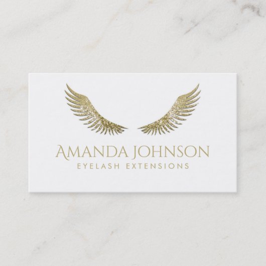 Carte De Visite Parties scintillant Lashes White Gold Wings Simple (Devant)