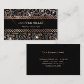 Carte De Visite Parties scintillant Leopard Black Gold personnalis (Devant / Derrière)