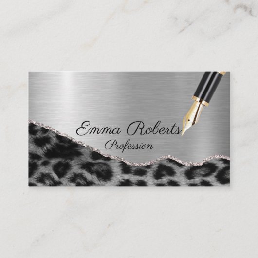 Carte De Visite Parties scintillant léopard brillant en argent (Devant)