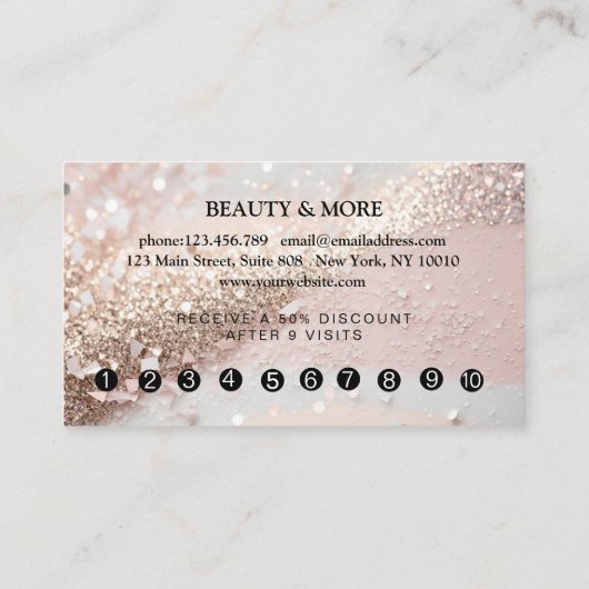 Carte De Visite Parties scintillant Loyauté 10 clous Lashes Beauté (Dos)