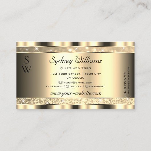 Carte De Visite Parties scintillant Lumineuse Or Luxe Étoiles Mono (Dos)