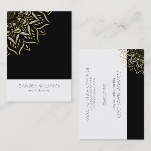 Carte De Visite Parties scintillant mandala sur arrière - plan noi (Devant / Derrière)