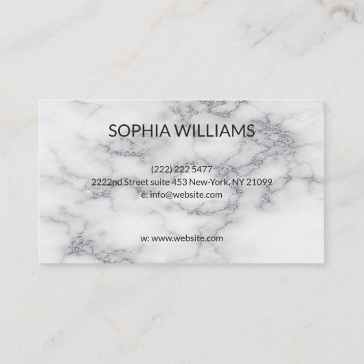 Carte De Visite Parties scintillant Marbre blanc en argent (Dos)