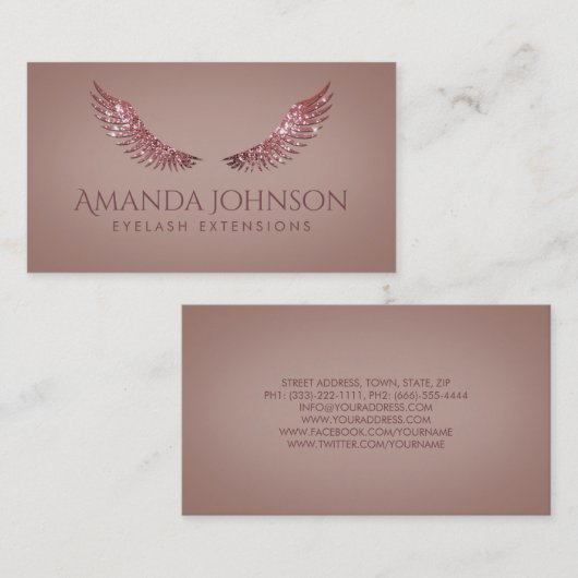 Carte De Visite Parties scintillant Mascara Eyelash Extensions Ros (Devant / Derrière)