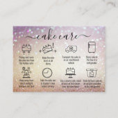 Carte De Visite Parties scintillant Merci Cake Care Instructions (Devant)