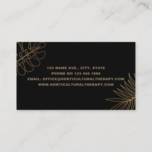 Carte De Visite Parties scintillant minimale en or noir Foliage ex (Dos)