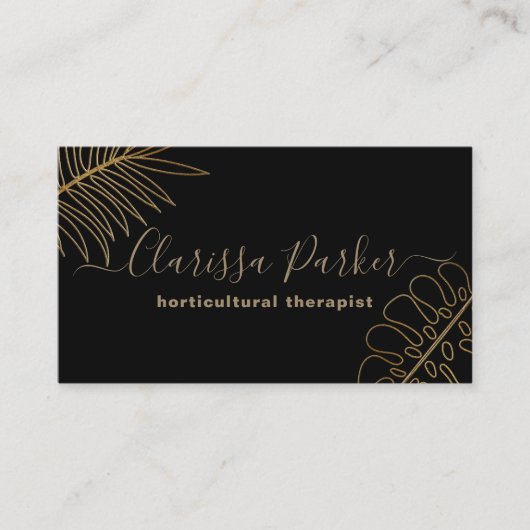 Carte De Visite Parties scintillant minimale en or noir Foliage ex (Devant)