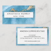 Carte De Visite Parties scintillant moderne bleu mer et or minimal (Devant / Derrière)