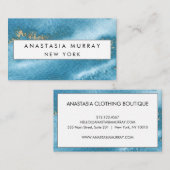 Carte De Visite Parties scintillant moderne bleu mer et or minimal (Devant / Derrière)