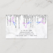 Carte De Visite Parties scintillant moderne en argent blanc marbre (Dos)