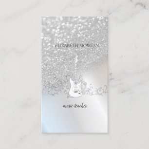 Carte De Visite Parties scintillant moderne en argent Bokeh, Guita