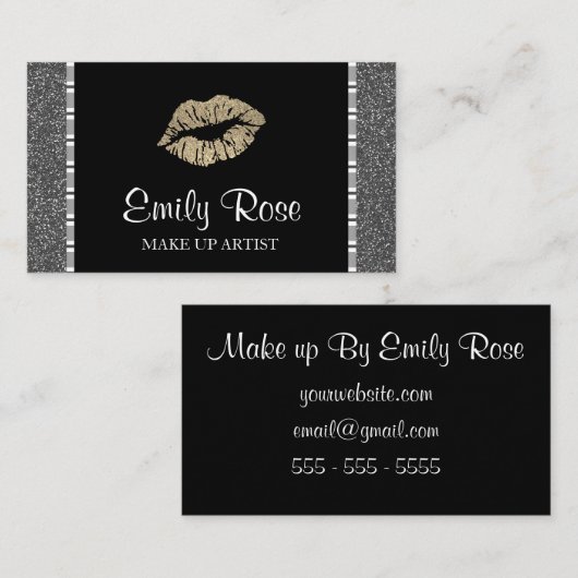 Carte De Visite Parties scintillant moderne en noir et or (Devant / Derrière)