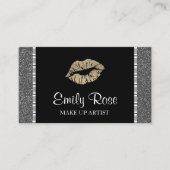 Carte De Visite Parties scintillant moderne en noir et or (Devant)