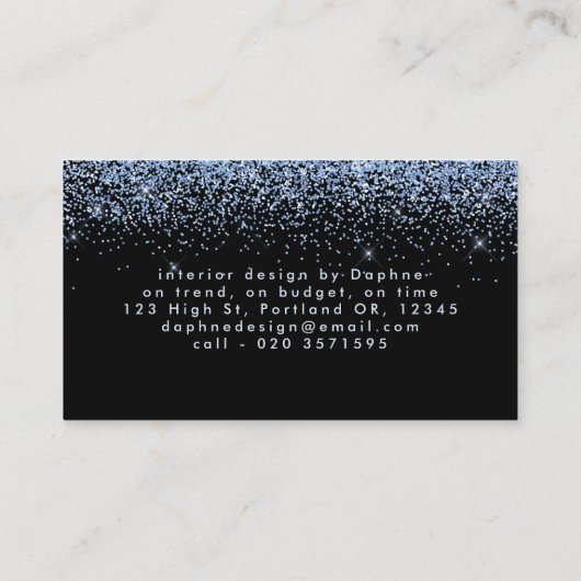 Carte De Visite Parties scintillant moderne noir et bleu monogramm (Dos)