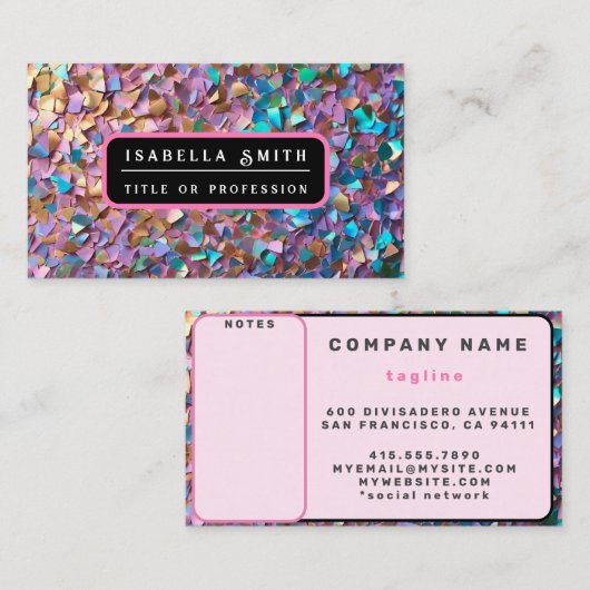 Carte De Visite Parties scintillant Moderne Opal Collection Hologr (Devant / Derrière)