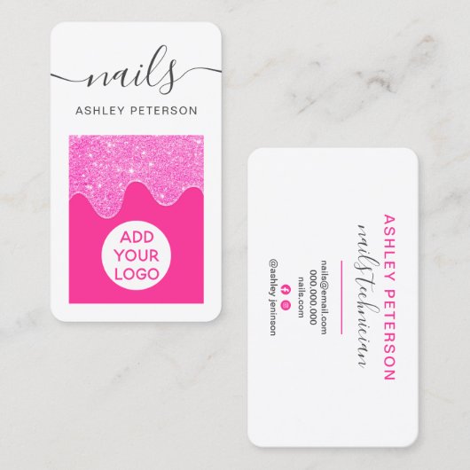 Carte De Visite parties scintillant moderne rose néon goutte le sc (Devant / Derrière)