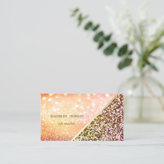 Carte De Visite Parties scintillant moderne Sequins Bokeh Abstrait (Debout devant)