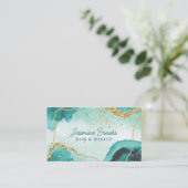 Carte De Visite Parties scintillant Moderne turquoise Et Or (Debout devant)