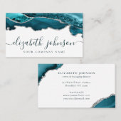 Carte De Visite Parties scintillant moderne Turquoise vert argent  (Devant / Derrière)