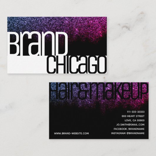 Carte De Visite Parties scintillant noir blanc arc-en-ciel étincel (Devant / Derrière)