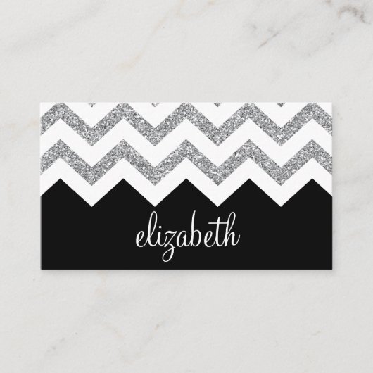 Carte De Visite Parties scintillant noire et argent Imprimer Chevr (Devant)