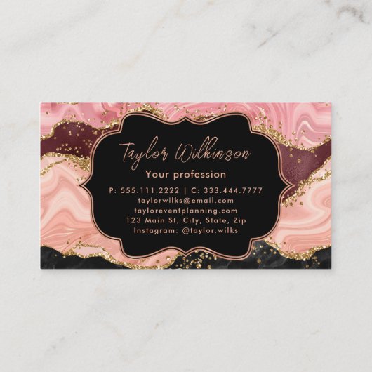 Carte De Visite Parties scintillant noire et rose (Dos)