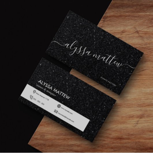 Carte De Visite Parties scintillant Noire Premium Luxe Glam Modern