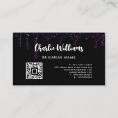 Carte De Visite Parties scintillant noire QR Code Ajouter votre pr (Dos)