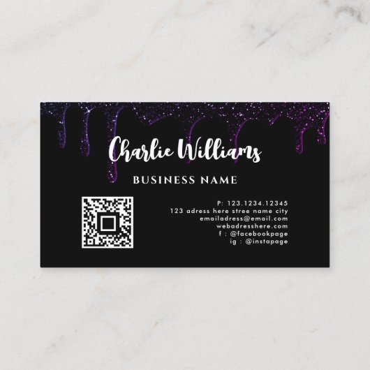 Carte De Visite Parties scintillant noire QR Code Ajouter votre pr (Dos)
